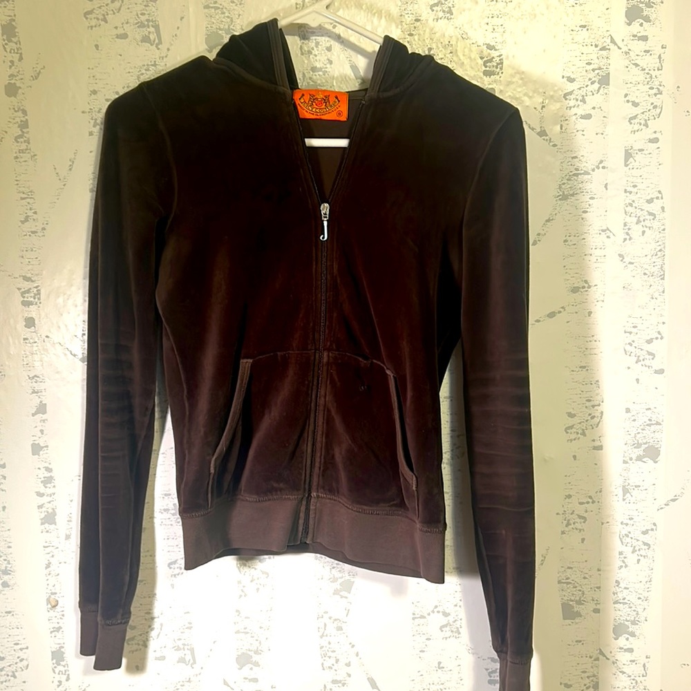 Juicy Couture Zip Up Velour Hoodie Brown Size Small